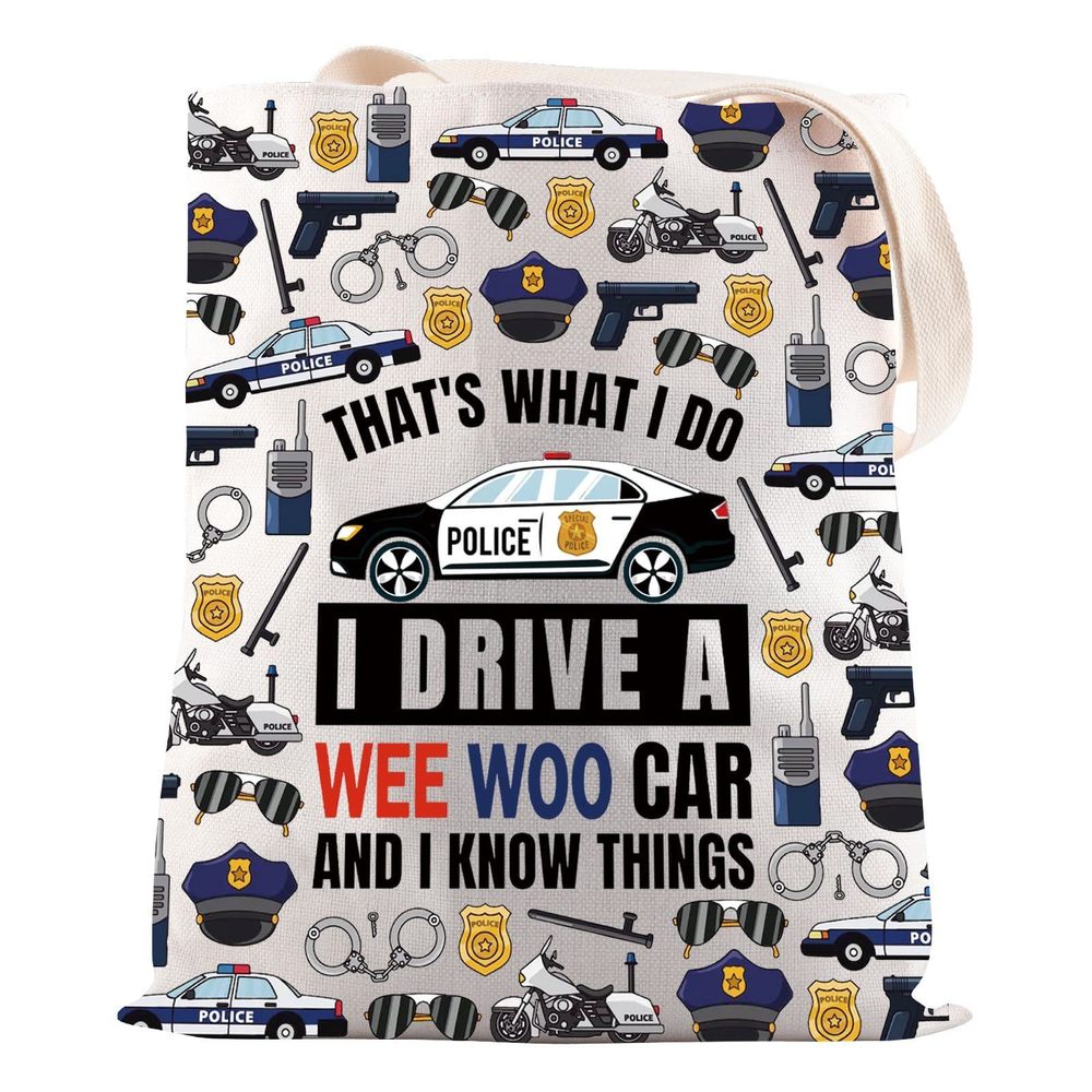 Police Officer Gift I Drive A Wee Woo Car Tote Bag Police Academy Graduation >: